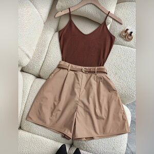 Brown Tank Top and Tan Shorts Set with belt - never worn